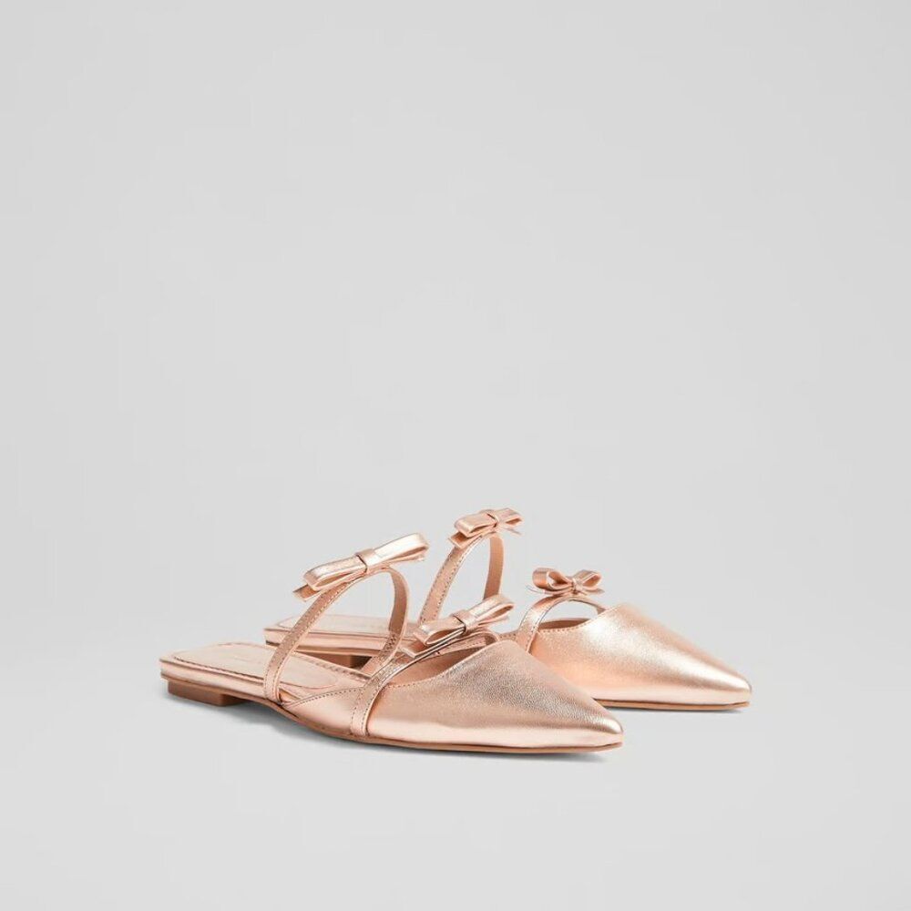 LK Bennett Ariella Flat Mule Rose Gold EU Size 38 (US 7.5)